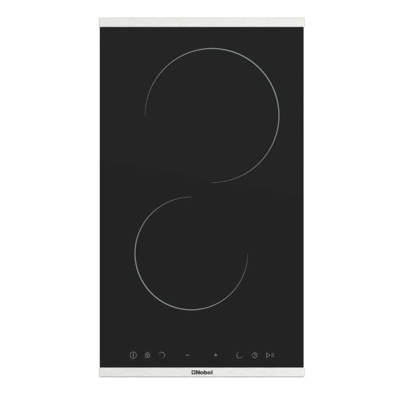 Nobel Built-in Hobs, 30 cm Glass Black, Vitroceramic Electrical Hob, 2 Cooking Zones, 10 Power Levels, Easy Dial Touch Control, Child Safety Lock, Energy Saving NBH3020V Black