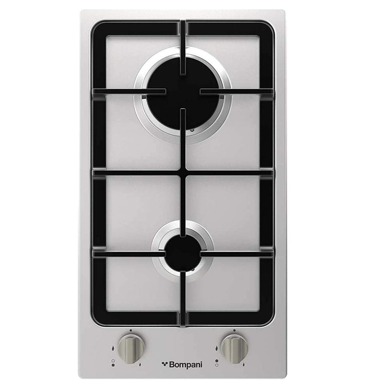 Bompani Gas Hobs Stainless Steel 30Cm 2 Gas Burners Auto Ignition Front Control BO263LGL