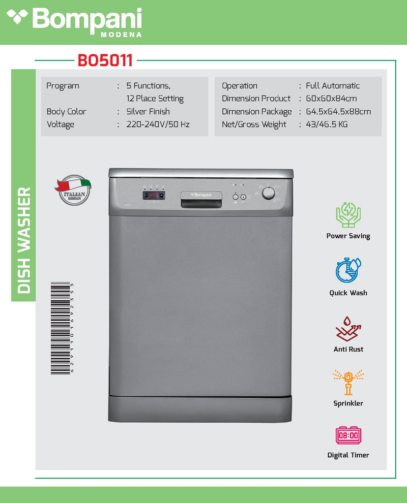 Bompani Dishwasher 12 Place Settings 5 Programs Turkey  BO5011