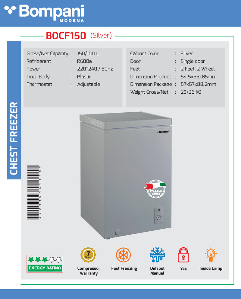 Chest Freezer Grey 100 Litres Defrost   BOCF150