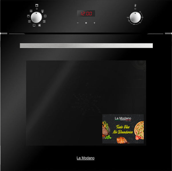 La Modano Electric Oven Black 60 Cm Knob Control Multi Function Double Glass Oven Door Rotisserie LMBO604EB
