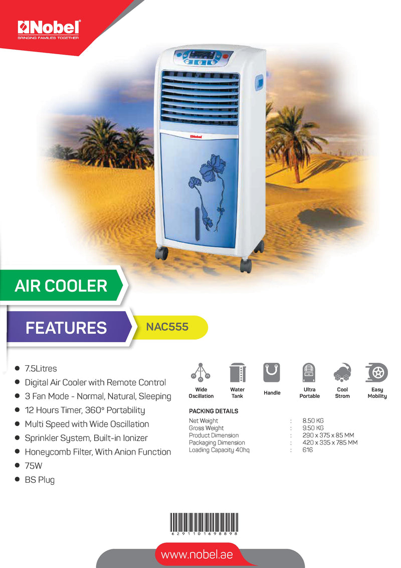 NOBEL Air Coolers White 7.5 Litres Remote Control NAC555
