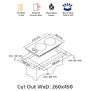NOBEL Builtin - Hobs Glass Black 30cm 2 Gas Burners FFD Cast Iron Grids NBH2101GH