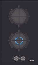 NOBEL Builtin - Hobs Glass Black 30cm 2 Gas Burners FFD Cast Iron Grids NBH2101GH