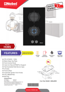 NOBEL Builtin - Hobs Glass Black 30cm 2 Gas Burners FFD Cast Iron Grids NBH2101GH