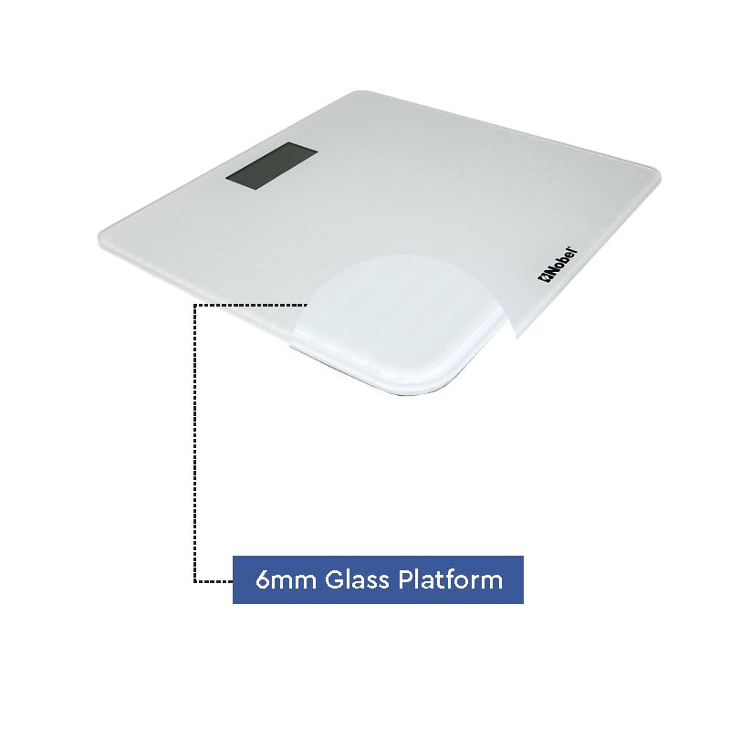 NOBEL Bathroom Scale White Tempered Glass Digital Anti Slip Feet NBS60WH