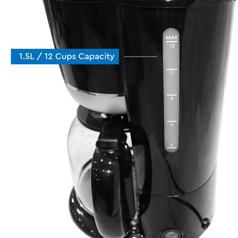 Nobel Coffee Machine Black 1.5 Litres 12 Cups Capacity NCM10