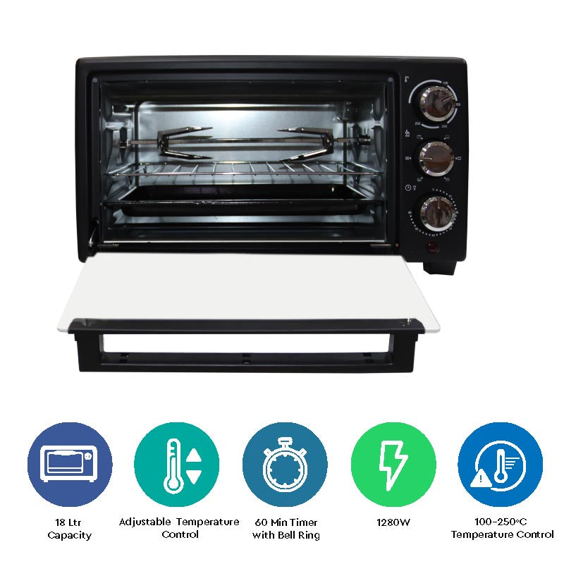 Nobel Electric Oven Black 18 Ltrs 1280W Stainless Steel Heating NEO20