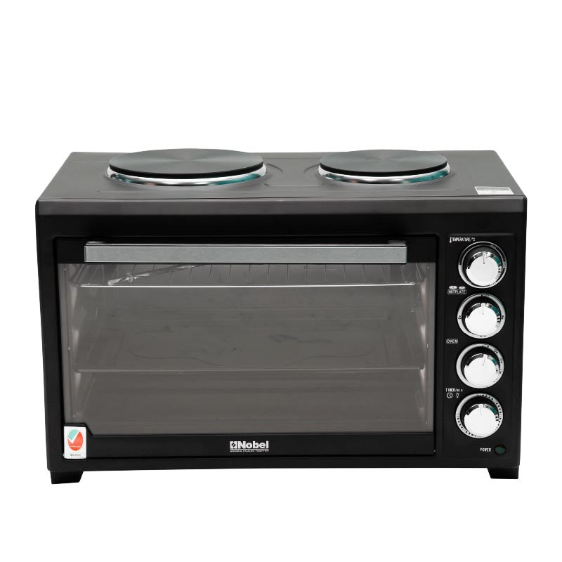 NOBEL Electric Oven Black Convection Fan 2 Hot Plate Rotisserie NEO50HP