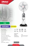 NOBEL Rechargeable Mist Fan White 16 inch Fan Blade NF777MRC