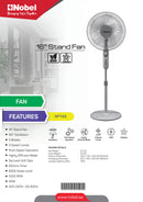 Nobel Stand Fan Black 16 Inch 3 Blades NF145