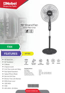 Nobel Stand Fan Black 16 Inch 5 Blades NF150