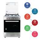 Nobel 60x60 Free Standing Gas Cooker with Gas Oven & Grill – 4 Gas Burners, Full Safety, Mechanical Timer, Rotisserie, Cast-Iron Pan Supports, Stainless Steel Finish – Made in Turkey NGC6062 Silver