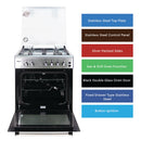 Nobel 60x60 Free Standing Gas Cooker with Gas Oven & Grill – 4 Gas Burners, Full Safety, Mechanical Timer, Rotisserie, Cast-Iron Pan Supports, Stainless Steel Finish – Made in Turkey NGC6062 Silver