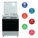 Nobel Gas & Electric Cooker Silver 60X60 2 Gas Burners NGC7222