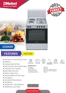 Nobel Gas & Electric Cooker Silver 60X60 2 Gas Burners NGC7222