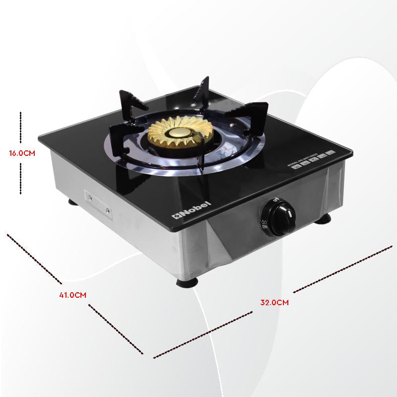 Nobel Gas Stove Black Glass Top Auto Ignition Single Burner NGT1002G