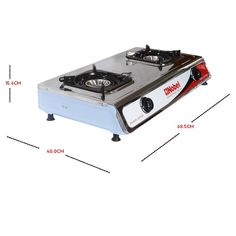 Nobel Gas Stove Stainless Steel Brass Auto Ignition Double Burner NGT2004