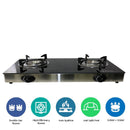NOBEL Gas Stove Glass Black Brass Glass Top Auto Ignition Double Burner NGT2111