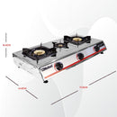 Nobel Gas Stove Stainless Steel Brass Glass Top Auto Ignition Tripple Burner NGT3001