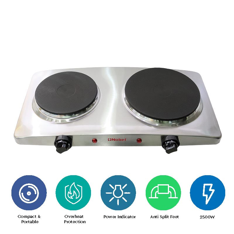 Nobel Hot Plate 2500W Double Silver Color NHP402SS