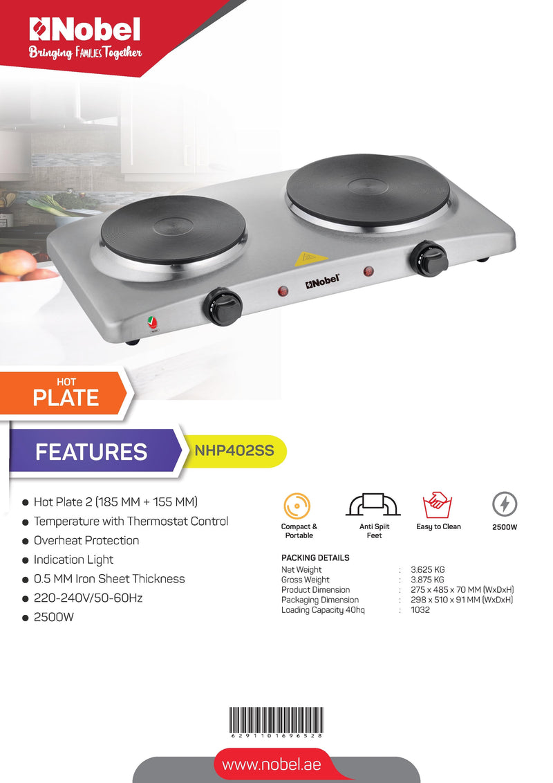 Nikai NKTOE5N2 Double Electric Hot Plate - 220-240 Volt 50 Hz - World Import