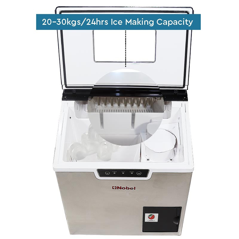 Nobel Ice Cube Maker Silver 20-30Kg 3L Water Tank Capacity NIM30