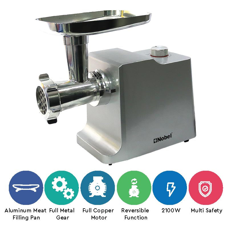 Nobel Meat Grinder Silver 2100W 2 Speed + Reverse Function  NMG3000