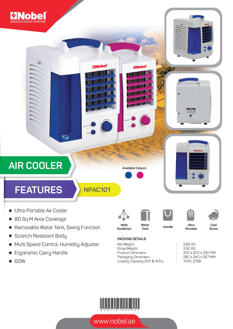 NOBEL Air Coolers 60W 80 Sq.M Area Coverage Blue Color NPAC101