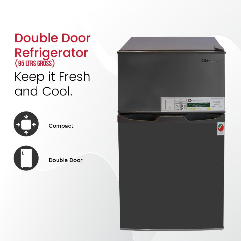Nobel Double Door Refrigetrators Dark Silver 95 Ltrs Defrost Recessed Handle R600A Inside Condenser NR120S