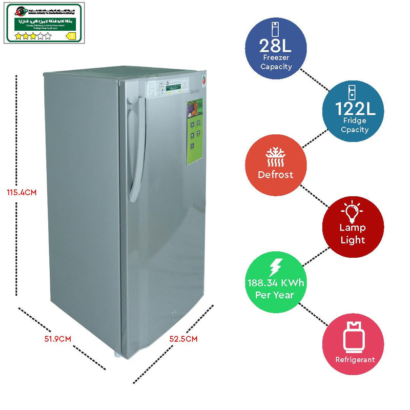 Nobel Refrigerator Single Door Black Silver 170 Litre Defrost NR180SSN