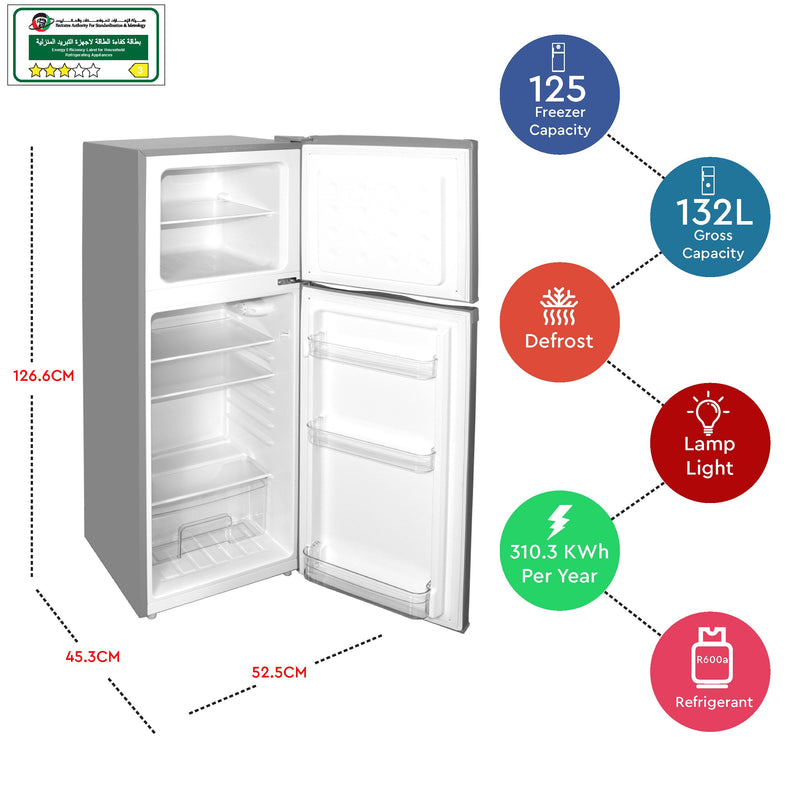 Nobel Refrigerator Double Door Silver 132 LTR Defrost Recessed Handle R600A NR185RS