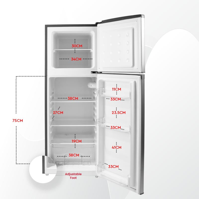 Nobel Double Door Refrigetrators Inox 132 Litres Defrost Recessed Handle R600A Inside Condenser NR185RSI
