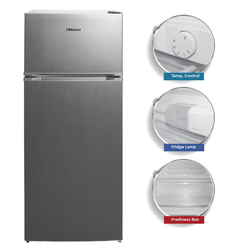NOBEL Refrigerator Double Door Inox 216 Liters Defrost NR250ST