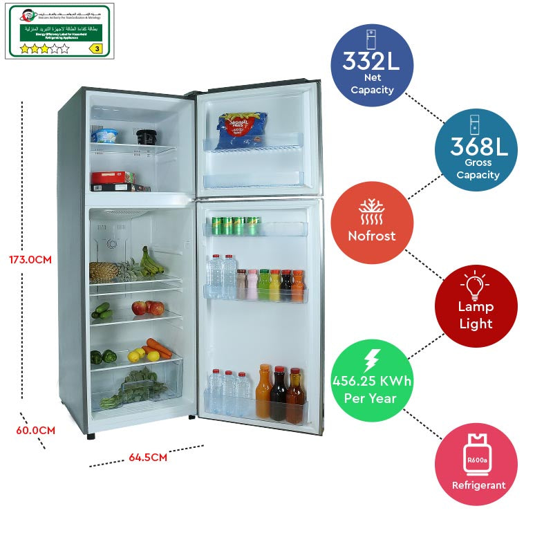 Nobel Refrigerator Double Door Inox 368 No Frost NR380NF