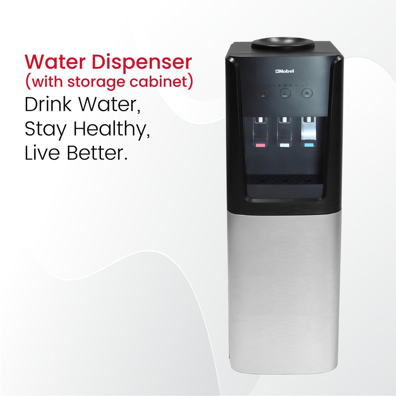 Nobel 3 Tap Top Load Water Dispenser Black and Silver NWD1607