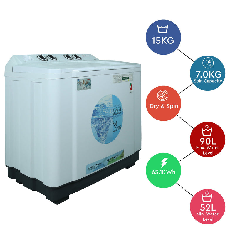 Nobel Twin Tub Semi Automatic Washing Machine 15 Kgs  NWM1501