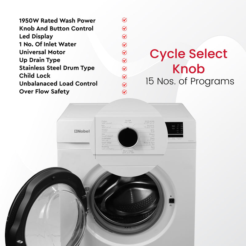 Nobel Front Load Washers White 6 Kgs 1000Rpm NWM760RH