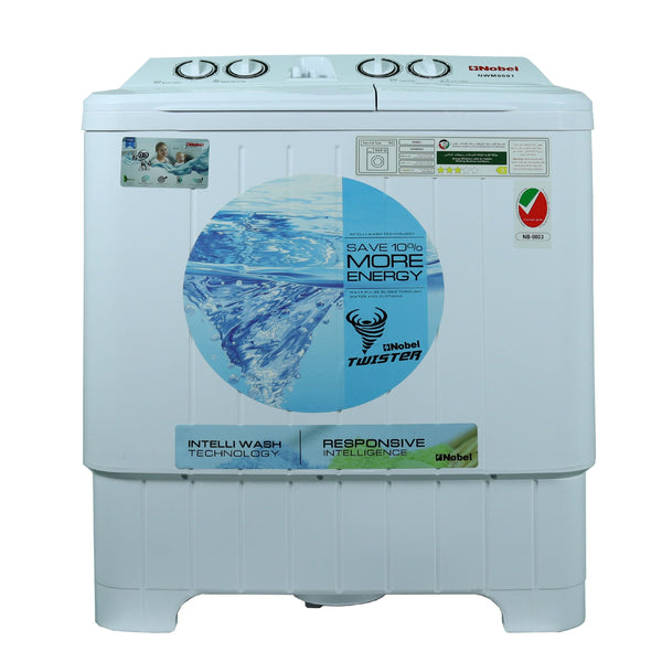 Nobel Twin Tub Semi Auto Washer White 7 Kg Twin Tub NWM8001