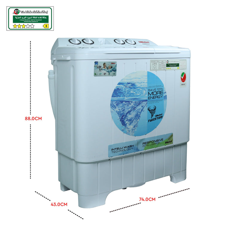 Nobel Twin Tub Semi Auto Washer White 7 Kg Twin Tub NWM8001