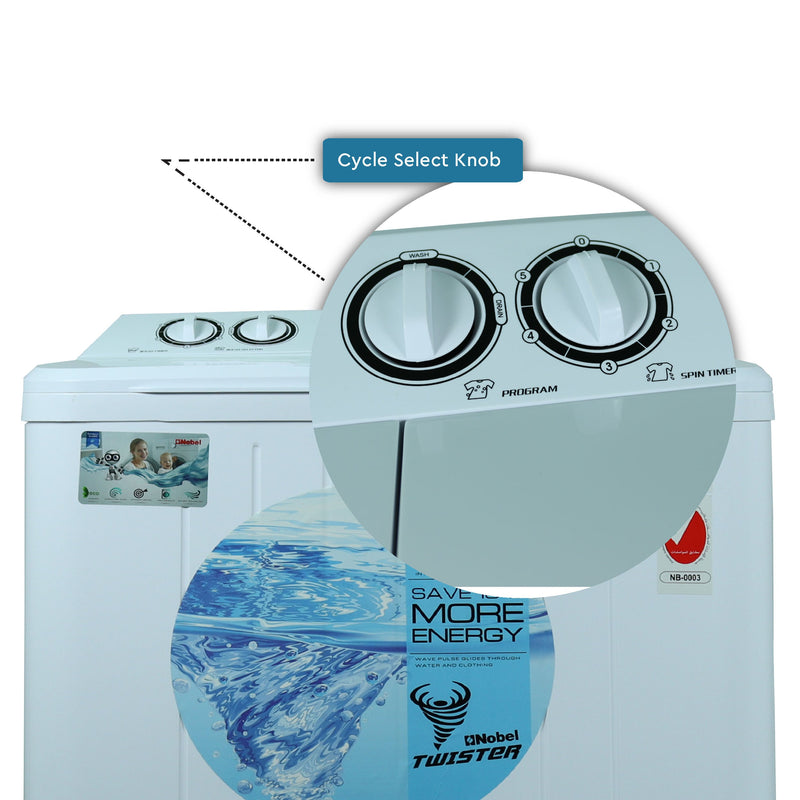 Nobel Twin Tub Semi Auto Washer White 7 Kg Twin Tub NWM8001