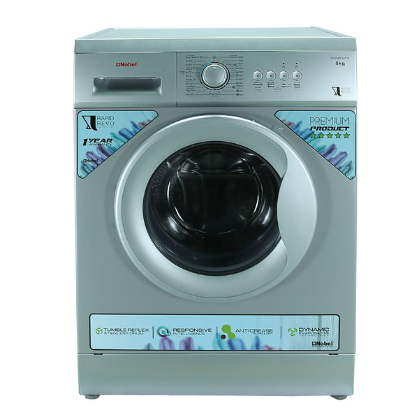 Nobel Front Load Washing Machine Silver 8Kg 1200Rpm NWM850FS