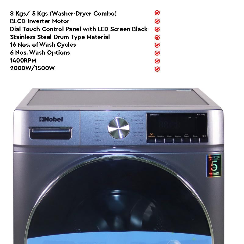 Nobel Washing Machine 8 KG 1400RPM 220-240V~ 50HZ NWM860FS
