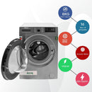 Nobel Front Load Washers Dark Silver 8Kg 1200Rpm Stainless Steel Drum Inverter Led Display NWM960RH
