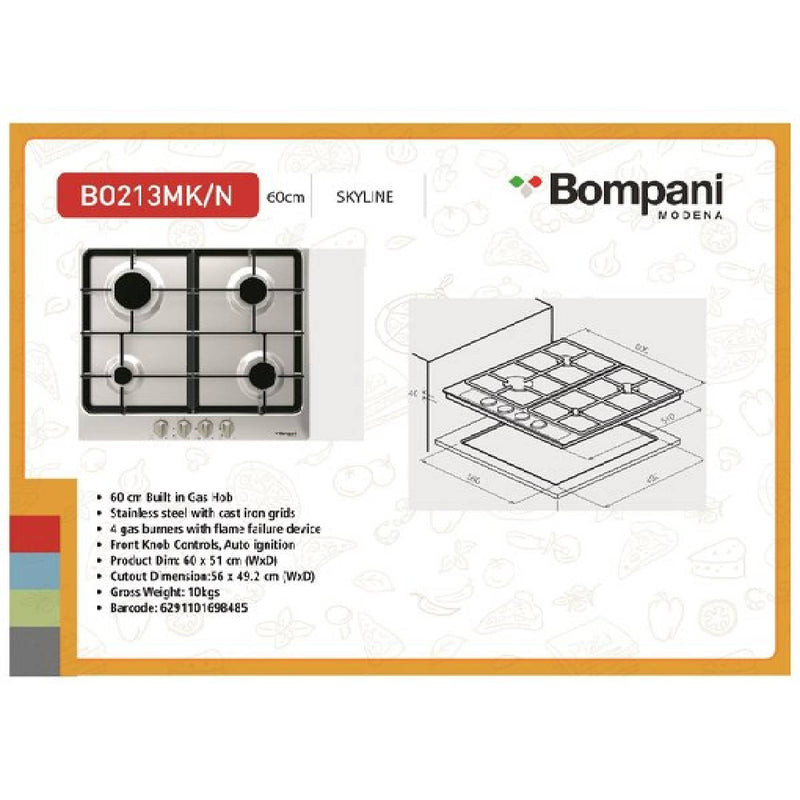 Bompani B/In 60 cm gas hob, Cast Iron 4 GB  BO213MK