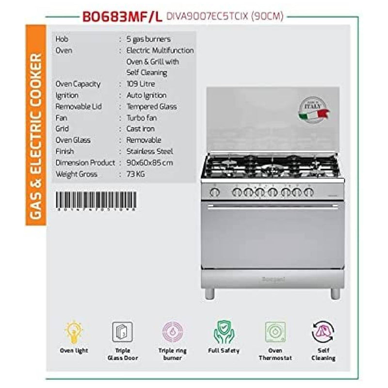 Bompani 90X60 Gas Cooker & Electric Oven DIVA9007EC5TCIX